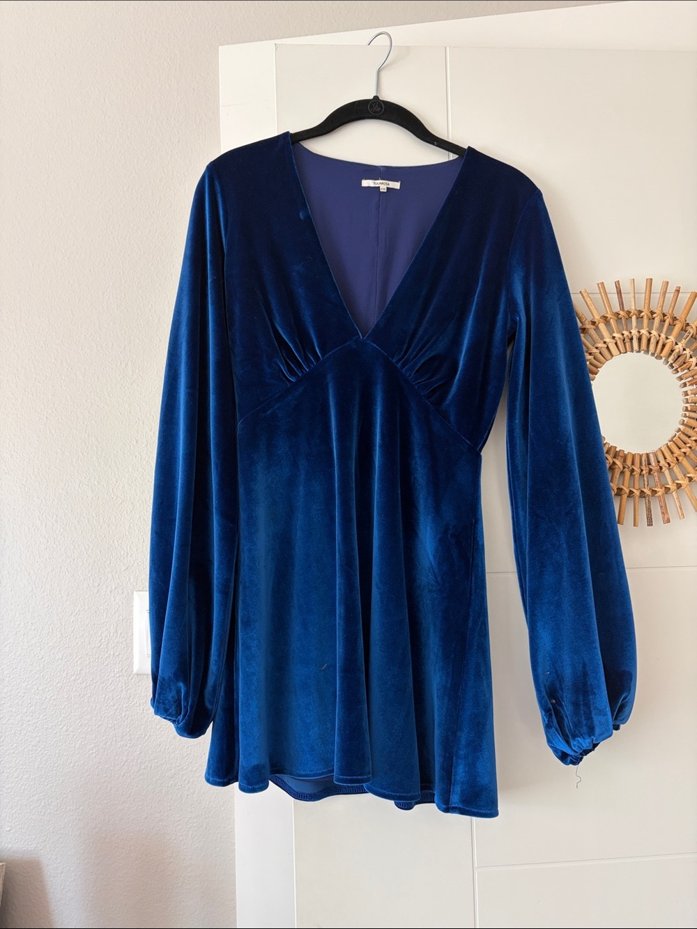 Deep Blue Velvet V-Neck Women's Top